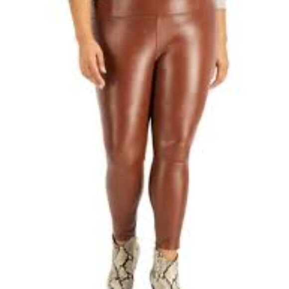 New Tinseltown Plus Size Camel Brown Vegan Faux Leather Pull On Ankle Pants 2X - Picture 7 of 7